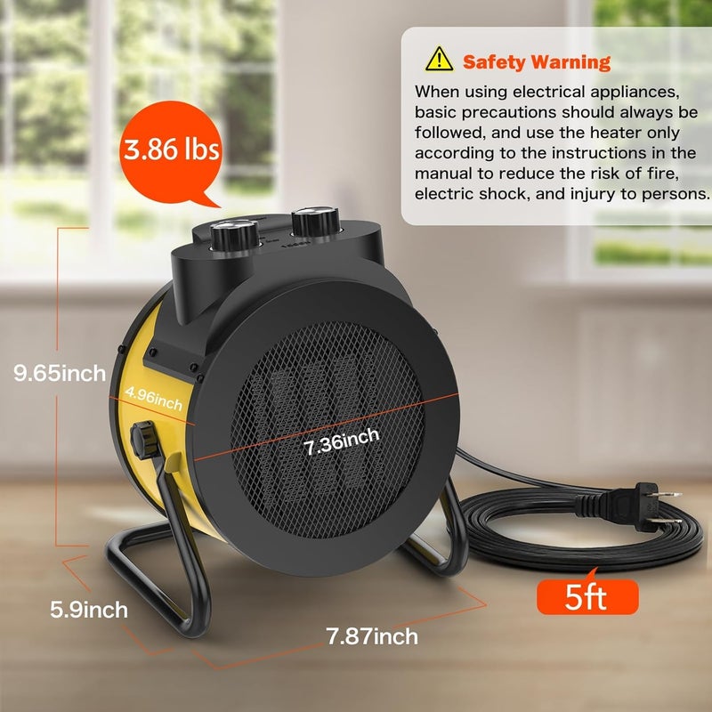 Elevoke Space Heaters for Indoor Use, 1500W PTC Electric Heater with 90°Adjustable Angle, Fast Safety Heat, Small Portable Heater for Office Home (yellow) - Image 4